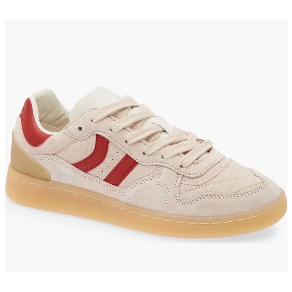 Coolway Shoes - Coolway Goal Suede Sneakers Beige Red Gum Sole Low Top Trainers Womens Sz 7 NEW